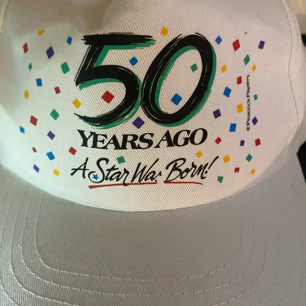 Source Unknown White 50 Years Ago Celebration Party Hat with Multicolor Confetti